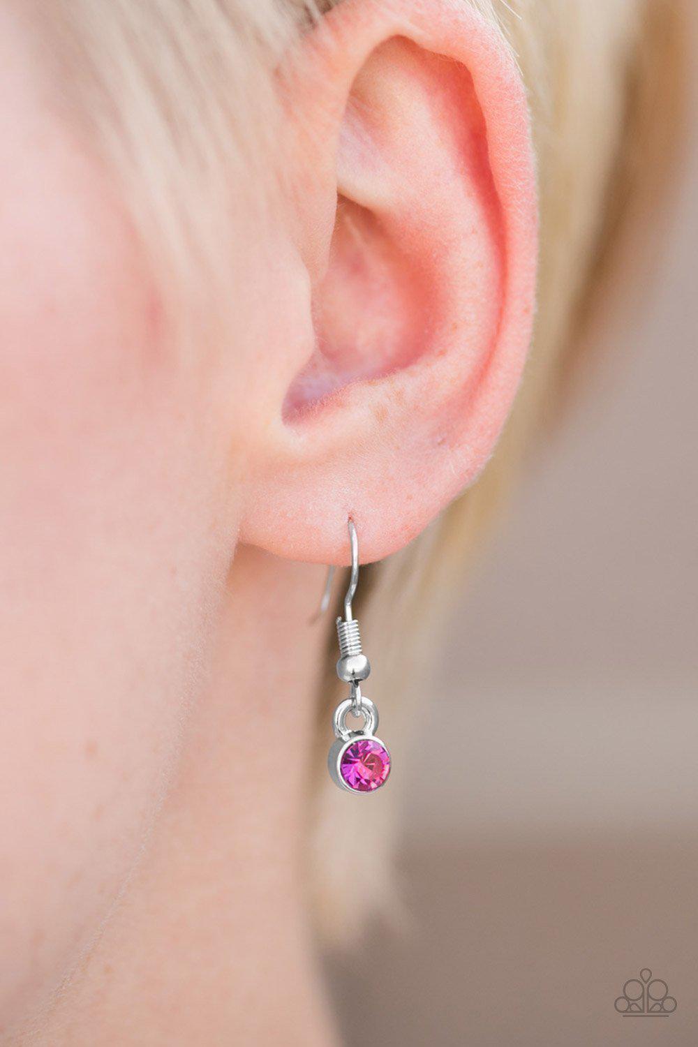 Rockin' Rhinestones Pink Necklace and matching Earrings - Paparazzi Accessories- on model - CarasShop.com - Paparazzi Jewelry by Cara Jewels