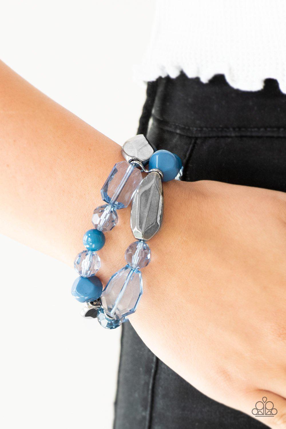 Rockin' Rock Candy Blue Bracelet - Paparazzi Accessories- on model - CarasShop.com - Paparazzi Jewelry by Cara Jewels