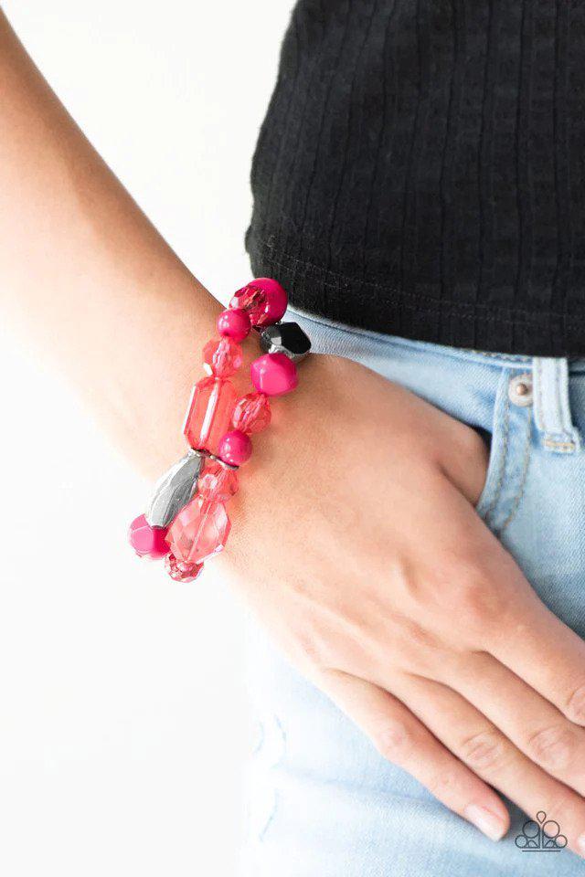 Rockin' Rock Candy Pink Bracelet - Paparazzi Accessories- on model - CarasShop.com - Paparazzi Jewelry by Cara Jewels