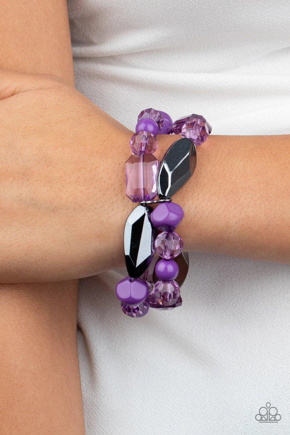 Rockin' Rock Candy Purple Bracelet - Paparazzi Accessories- on model - CarasShop.com - Paparazzi Jewelry by Cara Jewels