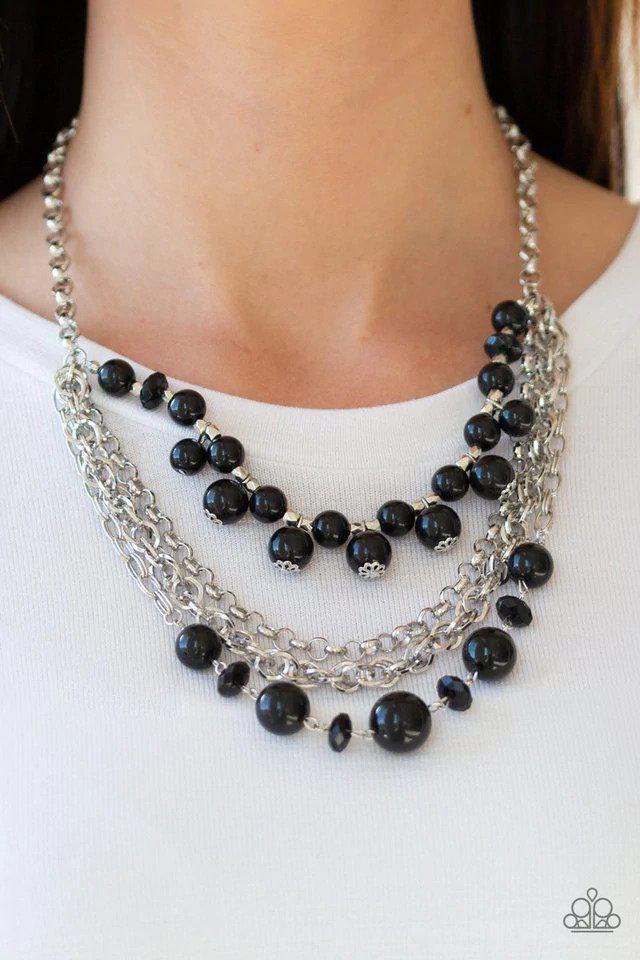 Rockin' Rockette Black Necklace - Paparazzi Accessories- on model - CarasShop.com - Paparazzi Jewelry by Cara Jewels