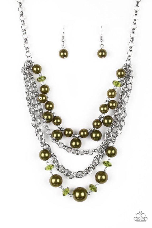 Rockin' Rockette Green Pearl Necklace - Paparazzi Accessories- lightbox - CarasShop.com - Paparazzi Jewelry by Cara Jewels