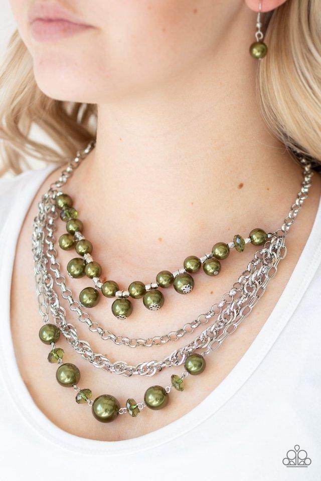 Rockin' Rockette Green Pearl Necklace - Paparazzi Accessories- on model - CarasShop.com - Paparazzi Jewelry by Cara Jewels