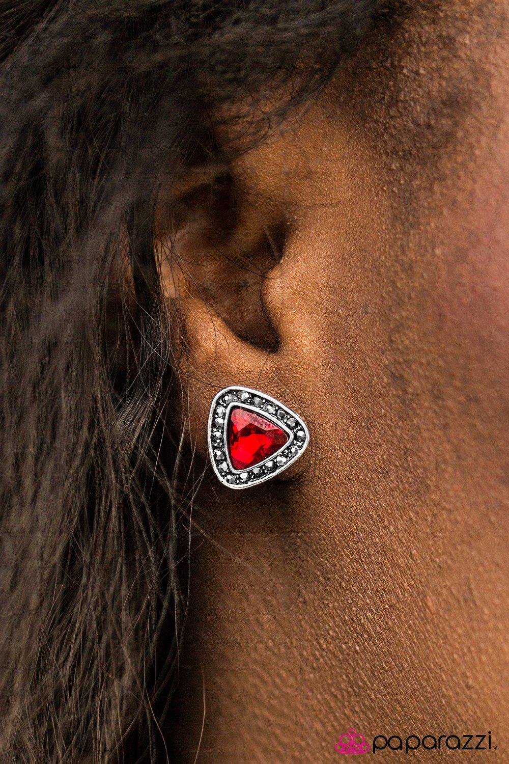 Rocking The Best Red Post Earrings - Paparazzi Accessories- lightbox - CarasShop.com - Paparazzi Jewelry by Cara Jewels