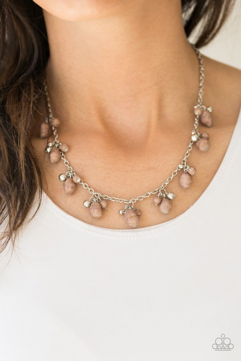 Rocky Mountain Magnificence Brown Stone Necklace - Paparazzi Accessories- on model - CarasShop.com - Paparazzi Jewelry by Cara Jewels