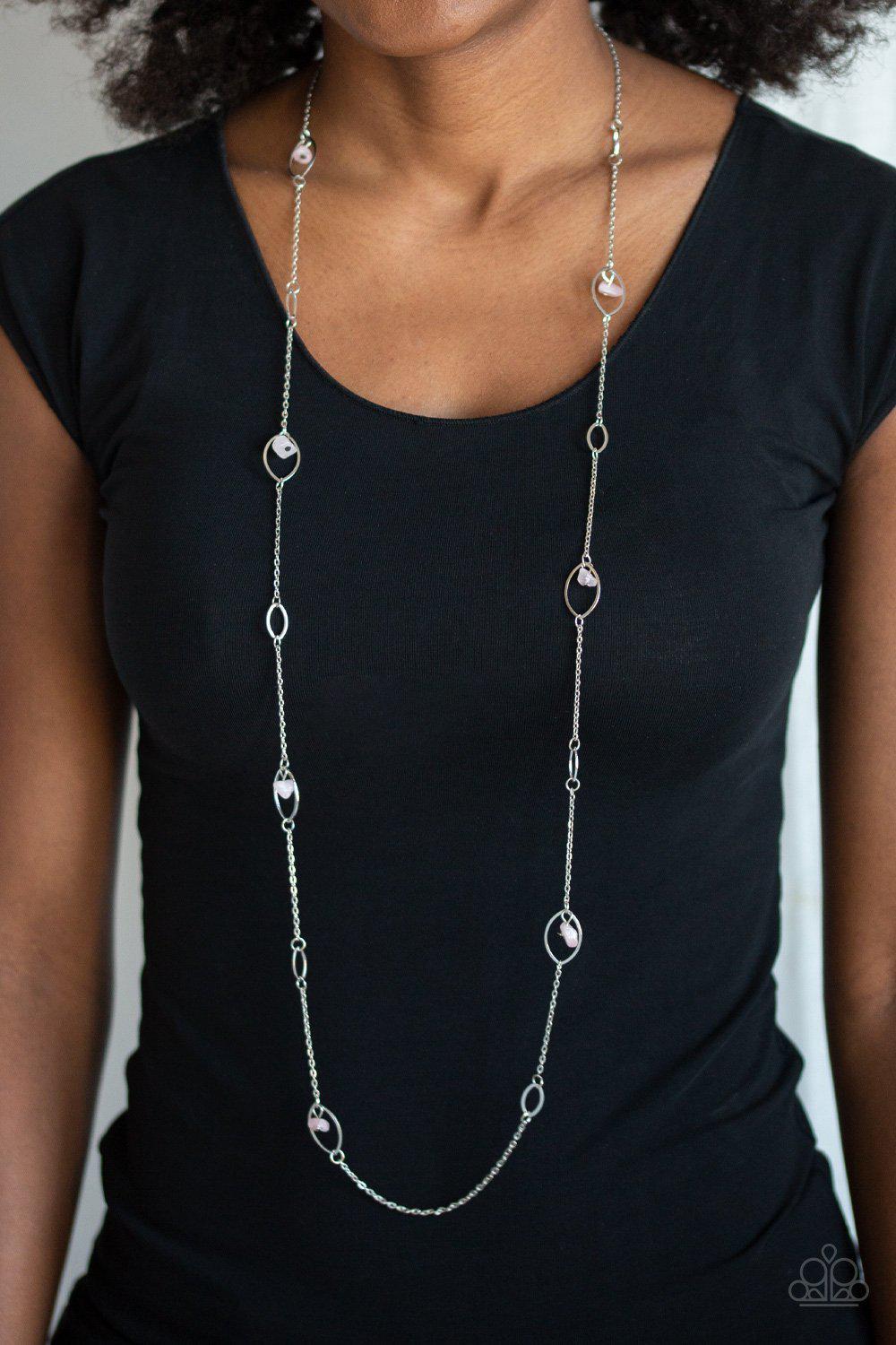 Rocky Razzle Pink and Silver Necklace - Paparazzi Accessories- on model - CarasShop.com - Paparazzi Jewelry by Cara Jewels