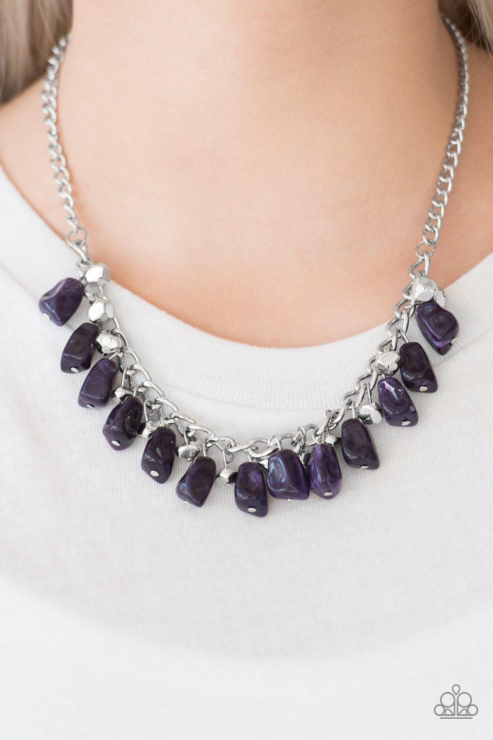 Rocky Shores Purple Necklace - Paparazzi Accessories- on model - CarasShop.com - Paparazzi Jewelry by Cara Jewels