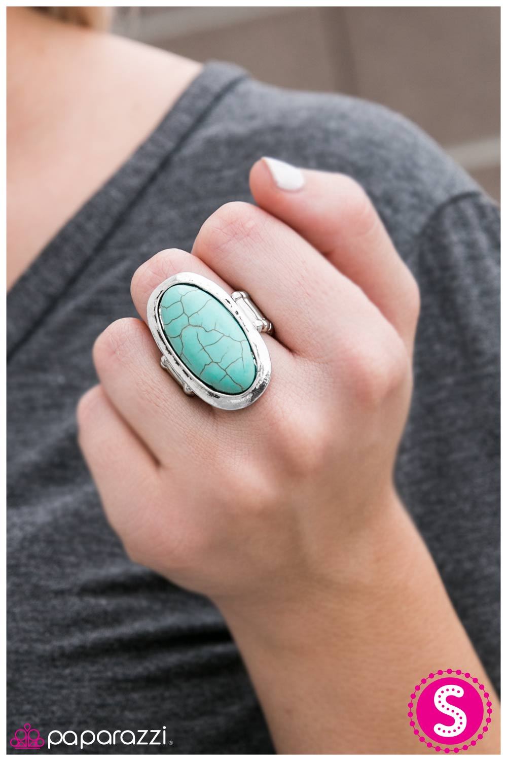 Rodeo Night Turquoise Blue Stone Ring - Paparazzi Accessories- lightbox - CarasShop.com - Paparazzi Jewelry by Cara Jewels