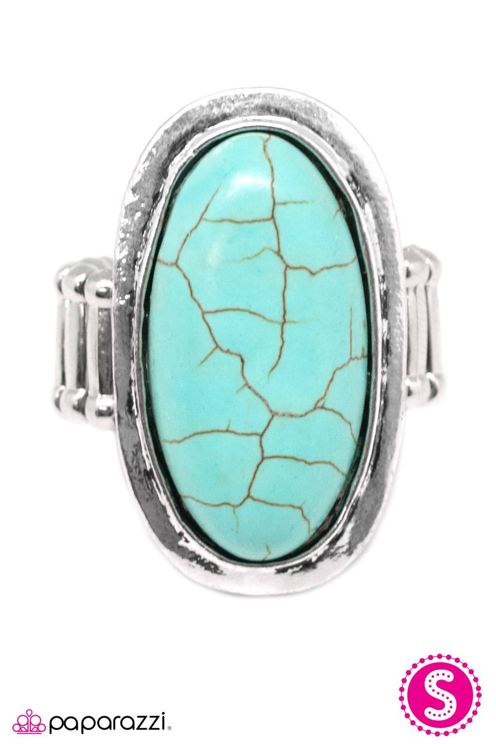 Rodeo Night Turquoise Blue Stone Ring - Paparazzi Accessories- on model - CarasShop.com - Paparazzi Jewelry by Cara Jewels