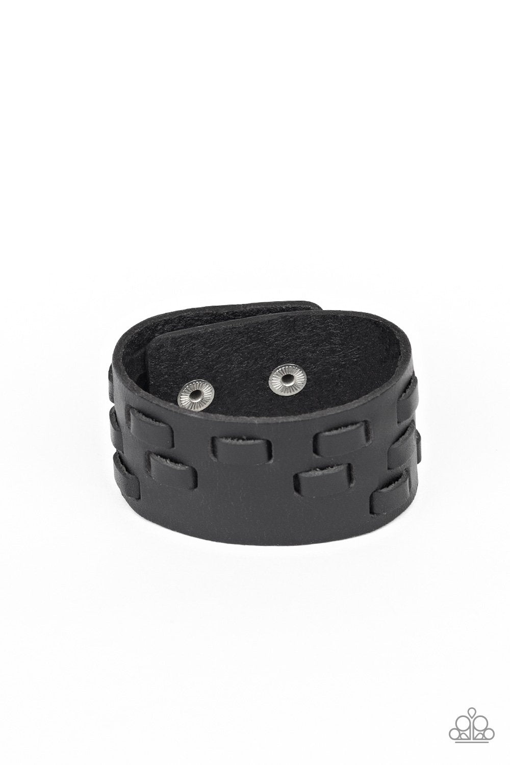 Rodeo Rampage Men's Black Leather Wrap Snap Bracelet - Paparazzi Accessories- lightbox - CarasShop.com - Paparazzi Jewelry by Cara Jewels