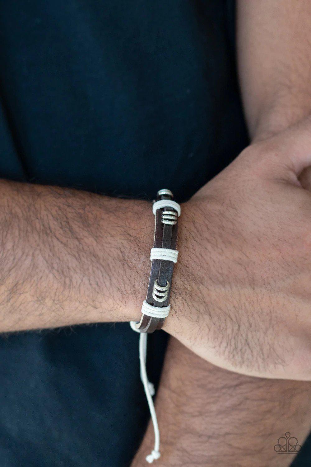 Rodeo Ringleader Brown Urban Bracelet - Paparazzi Accessories- on model - CarasShop.com - Paparazzi Jewelry by Cara Jewels