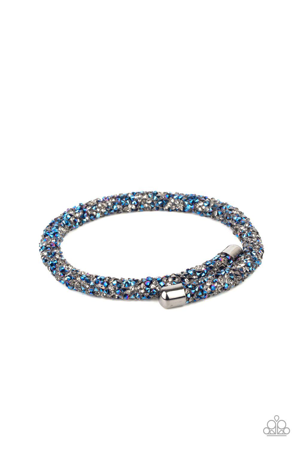 Roll Out The Glitz Multi Metallic Blue and Smoky Rhinestone Coil Bracelet - Paparazzi Accessories- lightbox - CarasShop.com - Paparazzi Jewelry by Cara Jewels