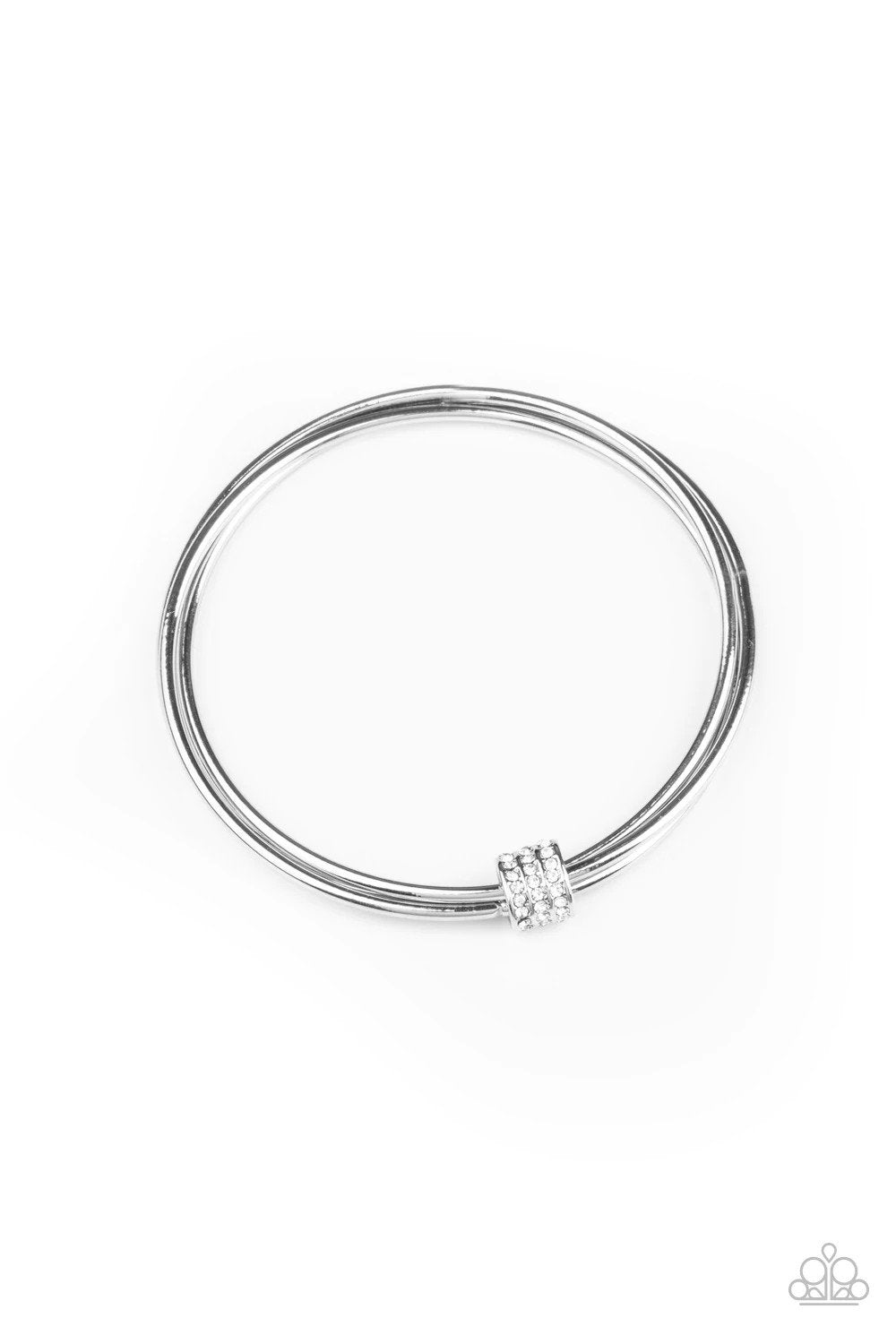 Roll Out The Rhinestones White Bracelet - Paparazzi Accessories- lightbox - CarasShop.com - Paparazzi Jewelry by Cara Jewels
