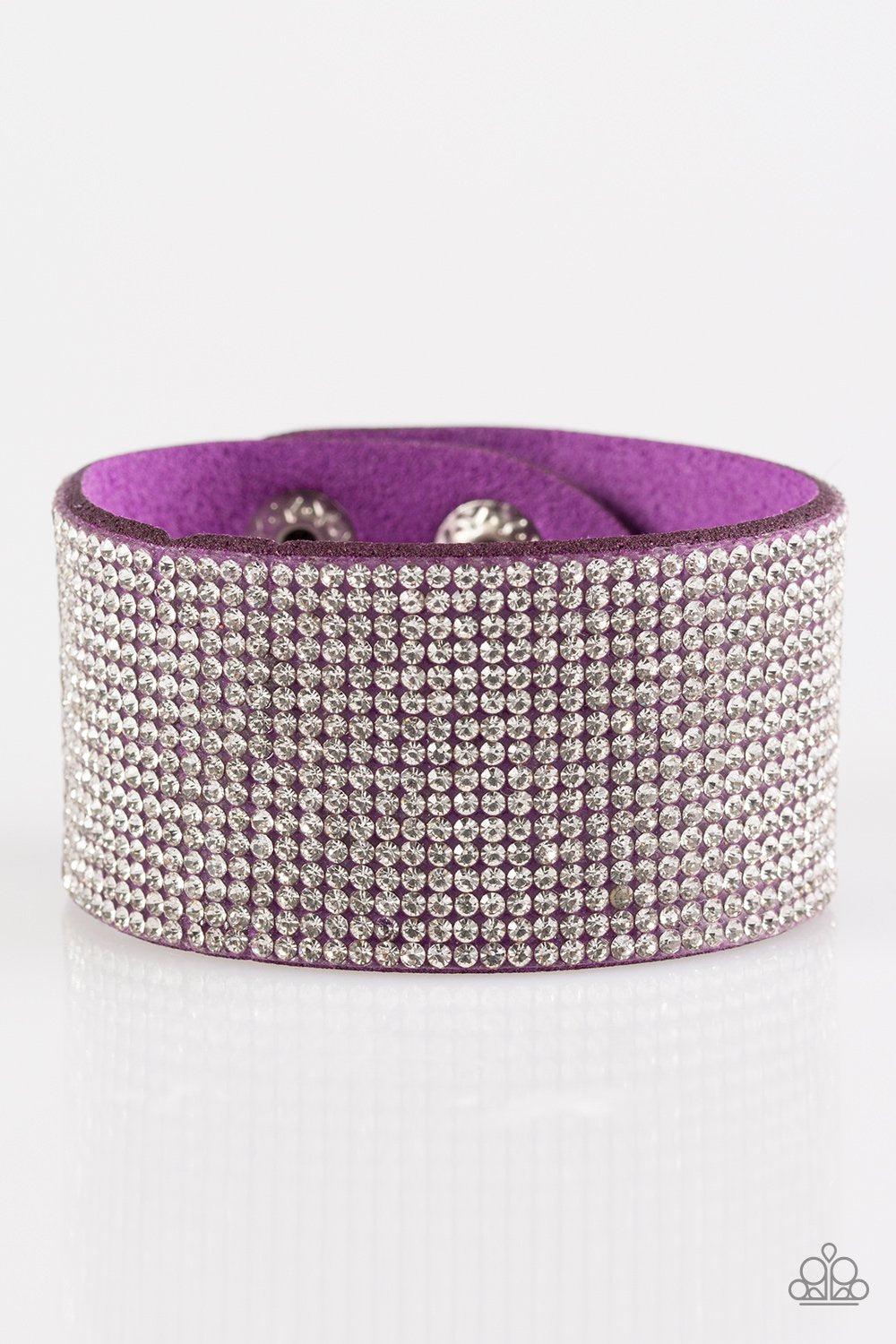 Roll With The Punches Purple and White Rhinestone Urban Wrap Snap Bracelet - Paparazzi Accessories- lightbox - CarasShop.com - Paparazzi Jewelry by Cara Jewels