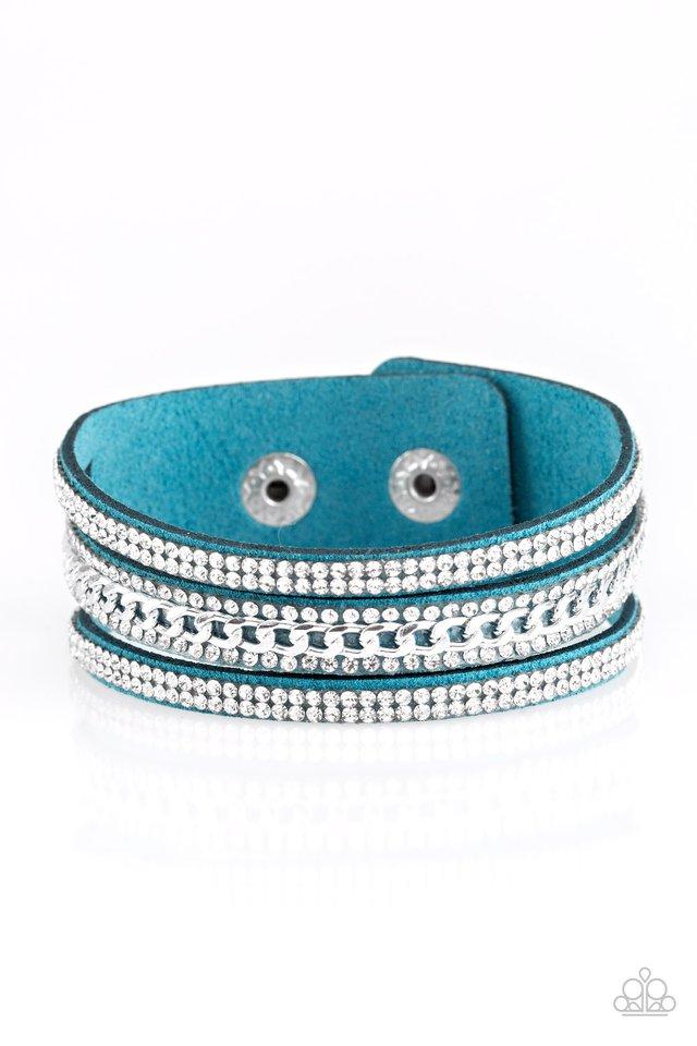 Rollin' In Rhinestones Blue Urban Wrap Snap Bracelet - Paparazzi Accessories- lightbox - CarasShop.com - Paparazzi Jewelry by Cara Jewels