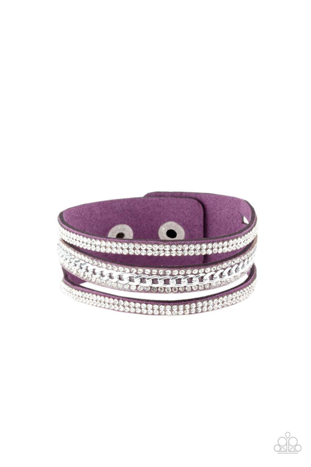 Rollin' In Rhinestones Purple Urban Wrap Snap Bracelet - Paparazzi Accessories- lightbox - CarasShop.com - Paparazzi Jewelry by Cara Jewels