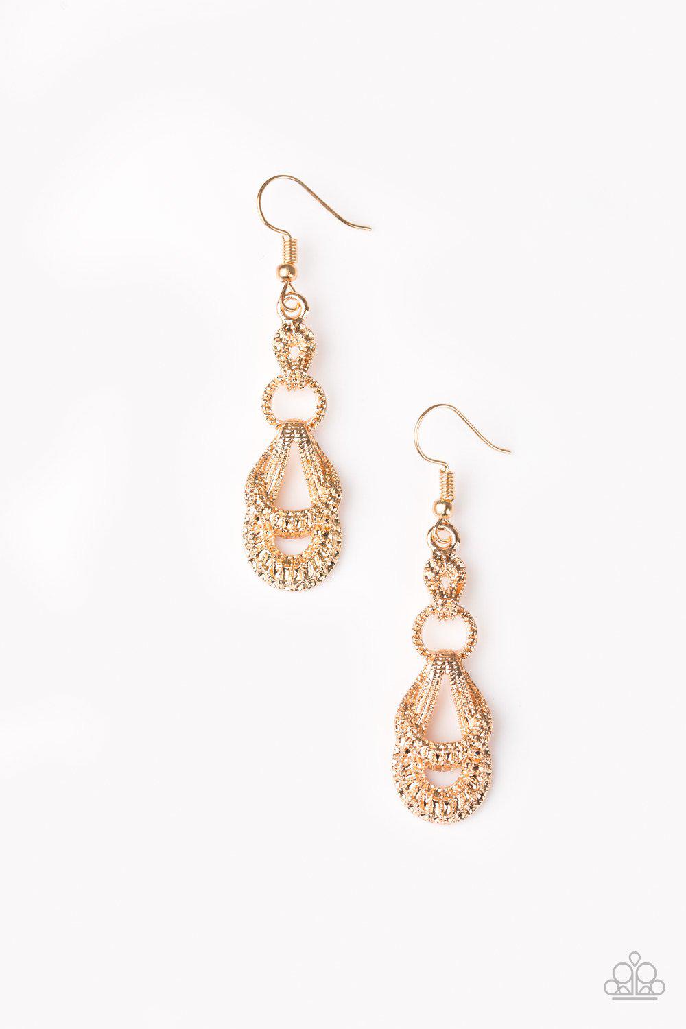 Romantic Radiance Gold Earrings - Paparazzi Accessories- on model - CarasShop.com - Paparazzi Jewelry by Cara Jewels