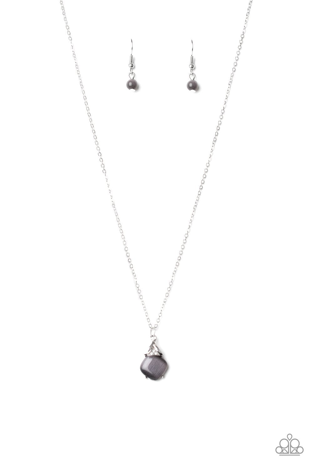 Romantic Razzle Silver Moonstone Necklace - Paparazzi Accessories - lightbox -CarasShop.com - Paparazzi Jewelry by Cara Jewels