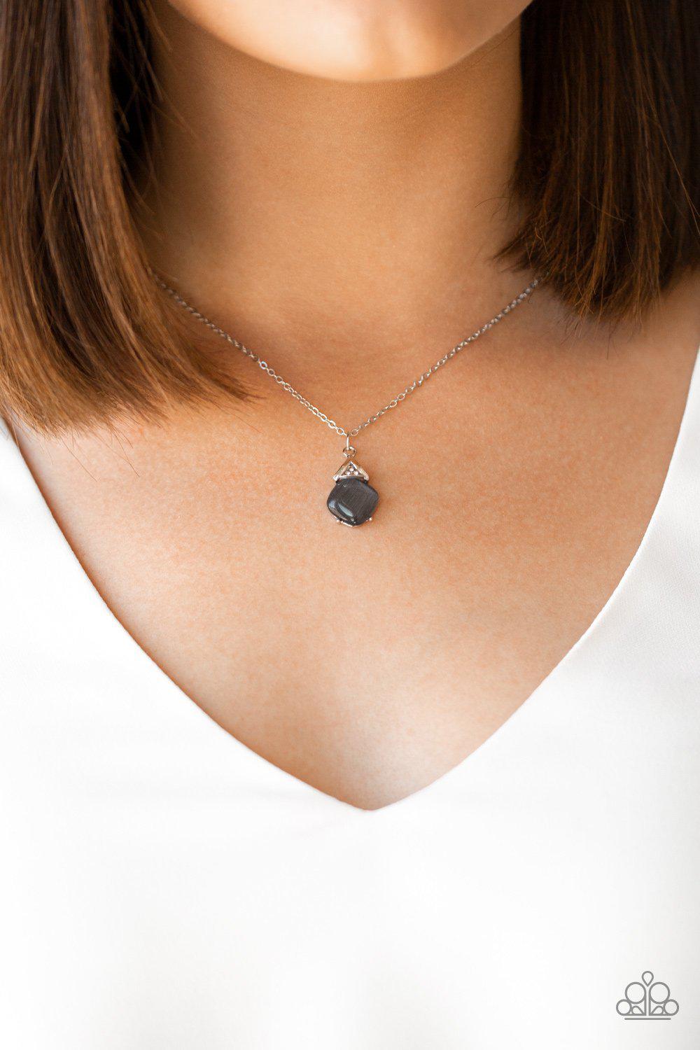 Romantic Razzle Silver Moonstone Necklace - Paparazzi Accessories- on model - CarasShop.com - Paparazzi Jewelry by Cara Jewels