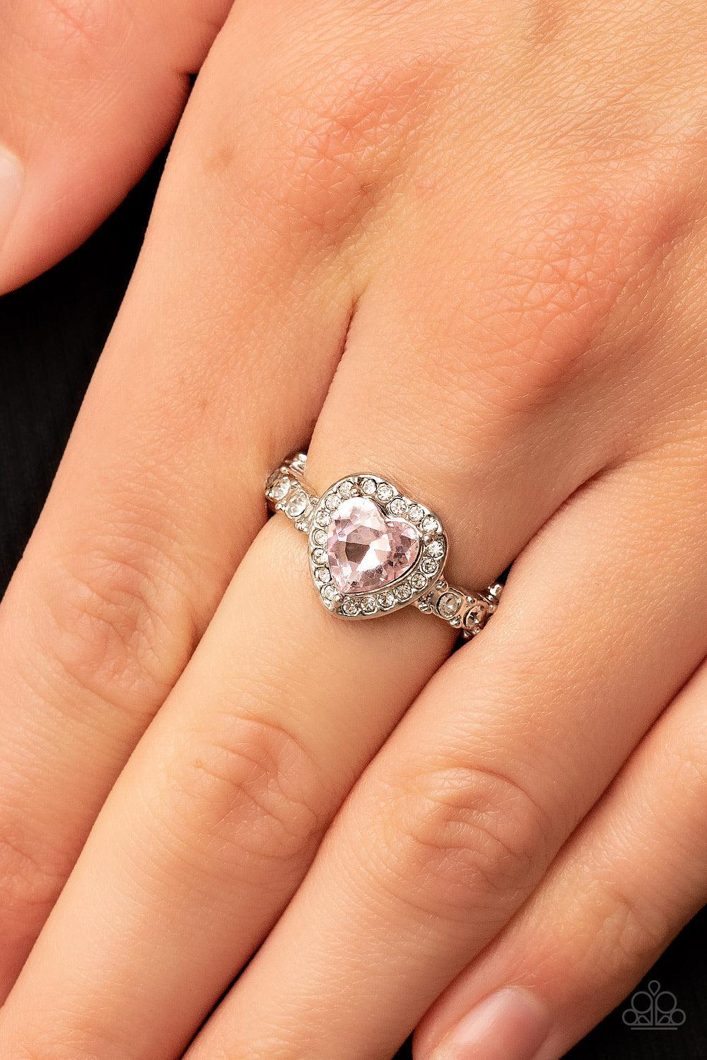 Romantic Reputation Pink Heart Ring - Paparazzi Accessories- on model - CarasShop.com - Paparazzi Jewelry by Cara Jewels