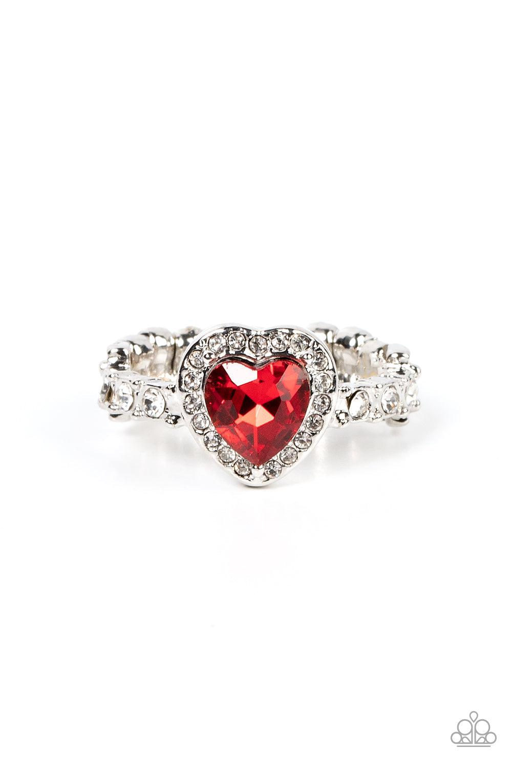 Romantic Reputation Red Rhinestone Heart Ring - Paparazzi Accessories- lightbox - CarasShop.com - Paparazzi Jewelry by Cara Jewels