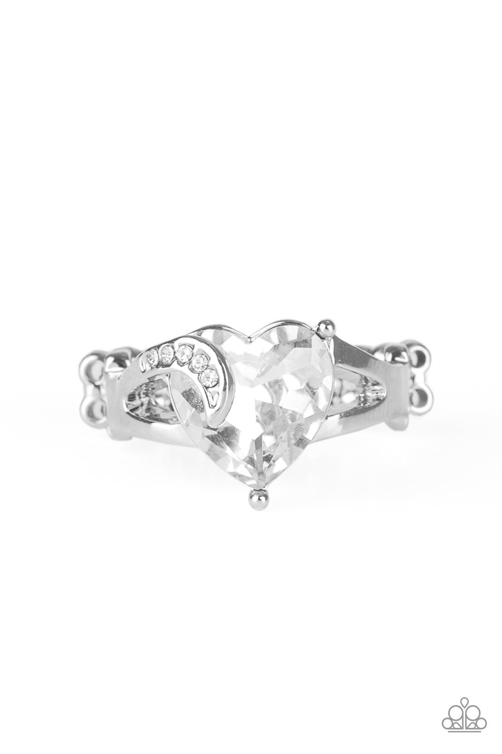 Romantic Reverie White Rhinestone Heart Ring - Paparazzi Accessories- lightbox - CarasShop.com - Paparazzi Jewelry by Cara Jewels