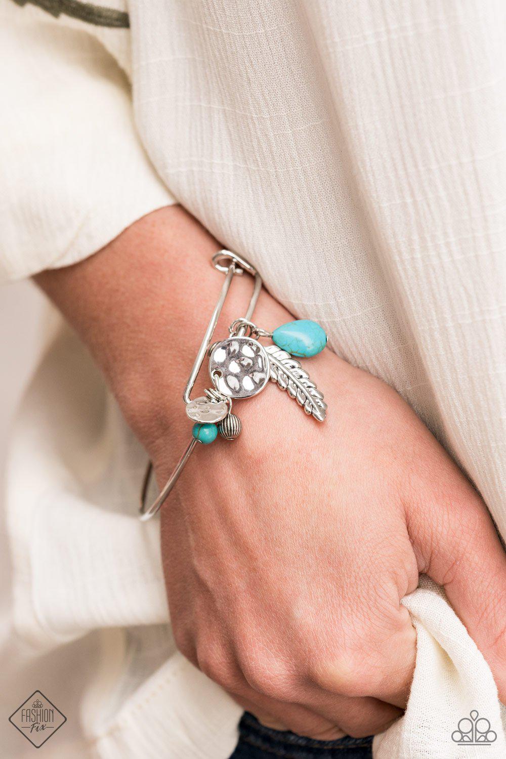 Root and RANCH Turquoise Blue and Silver Charm Bangle Bracelet - Paparazzi Accessories- lightbox - CarasShop.com - Paparazzi Jewelry by Cara Jewels