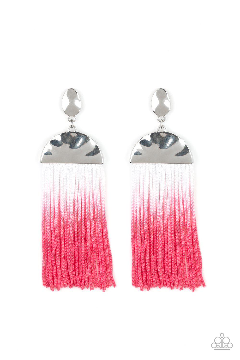 Rope Them In Pink and White Ombre Tassel Earrings - Paparazzi Accessories- lightbox - CarasShop.com - Paparazzi Jewelry by Cara Jewels