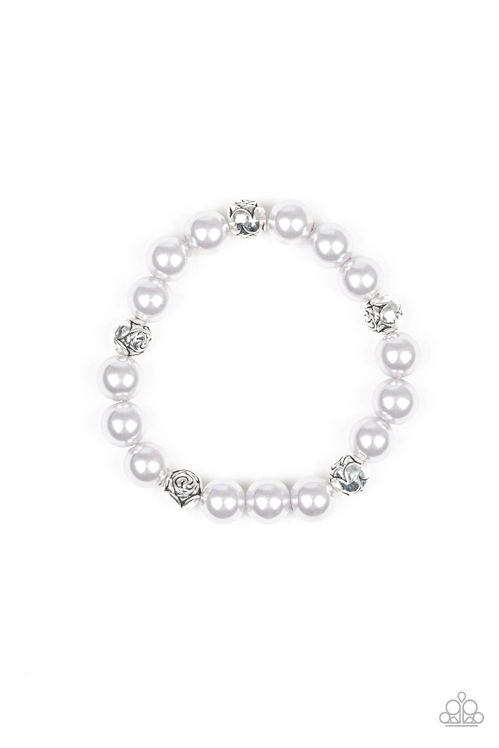 Rosy Radiance Silver Pearl Bracelet - Paparazzi Accessories- lightbox - CarasShop.com - Paparazzi Jewelry by Cara Jewels