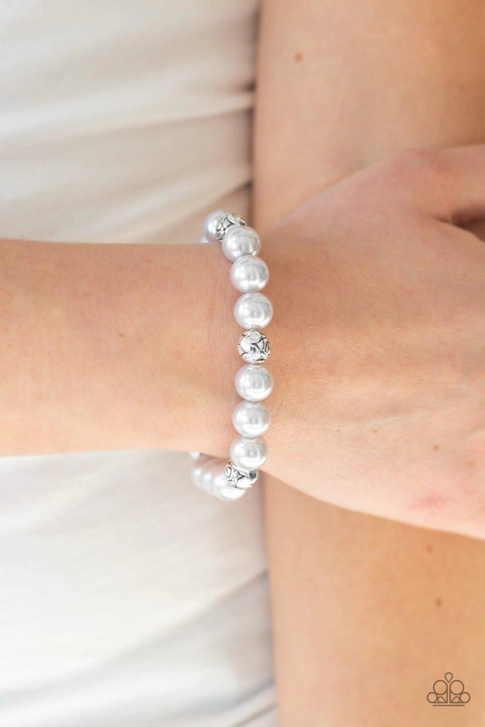 Rosy Radiance Silver Pearl Bracelet - Paparazzi Accessories- on model - CarasShop.com - Paparazzi Jewelry by Cara Jewels