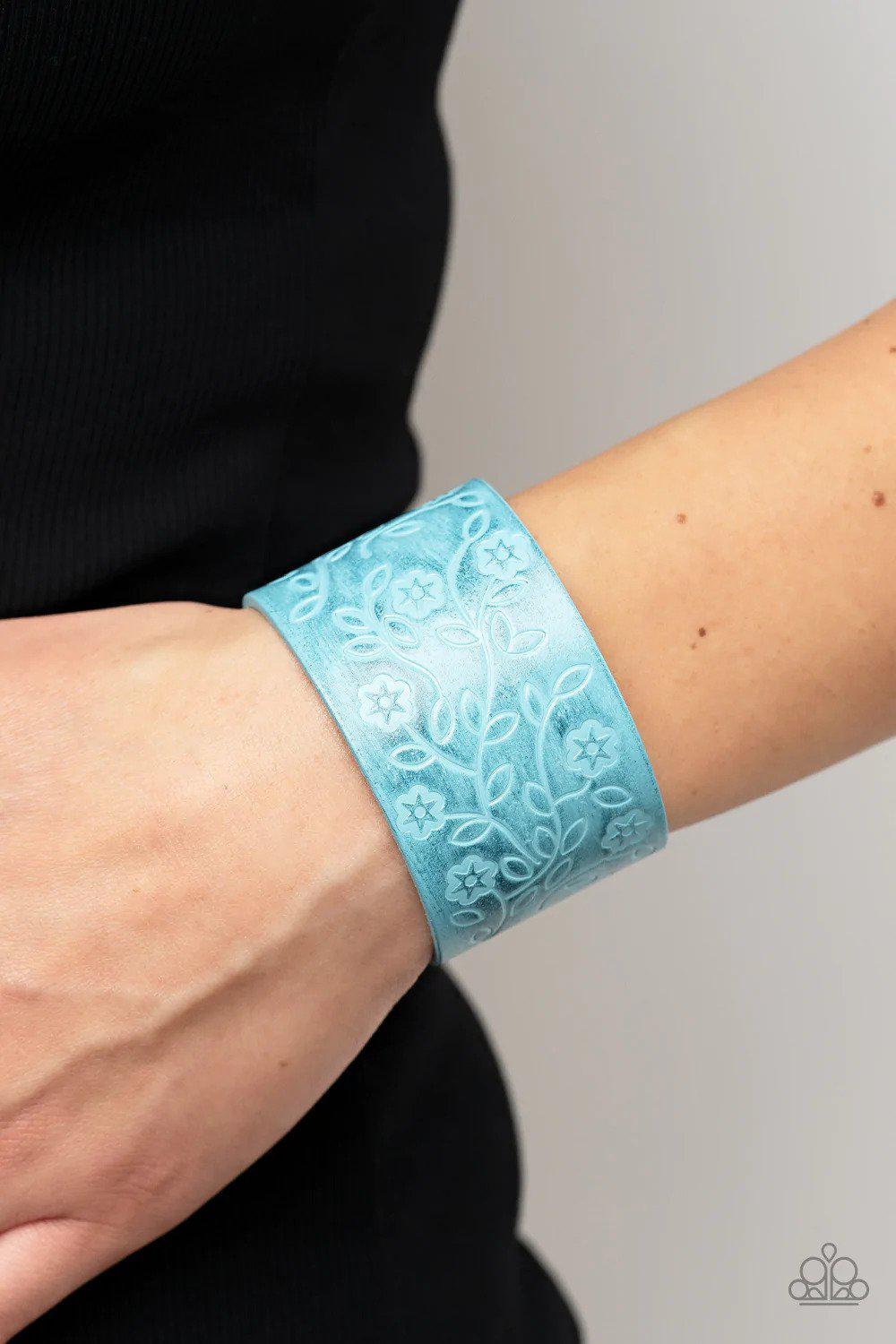 Rosy Wrap Up Blue Bracelet - Paparazzi Accessories- on model - CarasShop.com - Paparazzi Jewelry by Cara Jewels