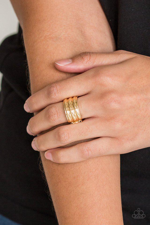 Rough Around The Edges Gold Ring - Paparazzi Accessories- on model - CarasShop.com - Paparazzi Jewelry by Cara Jewels