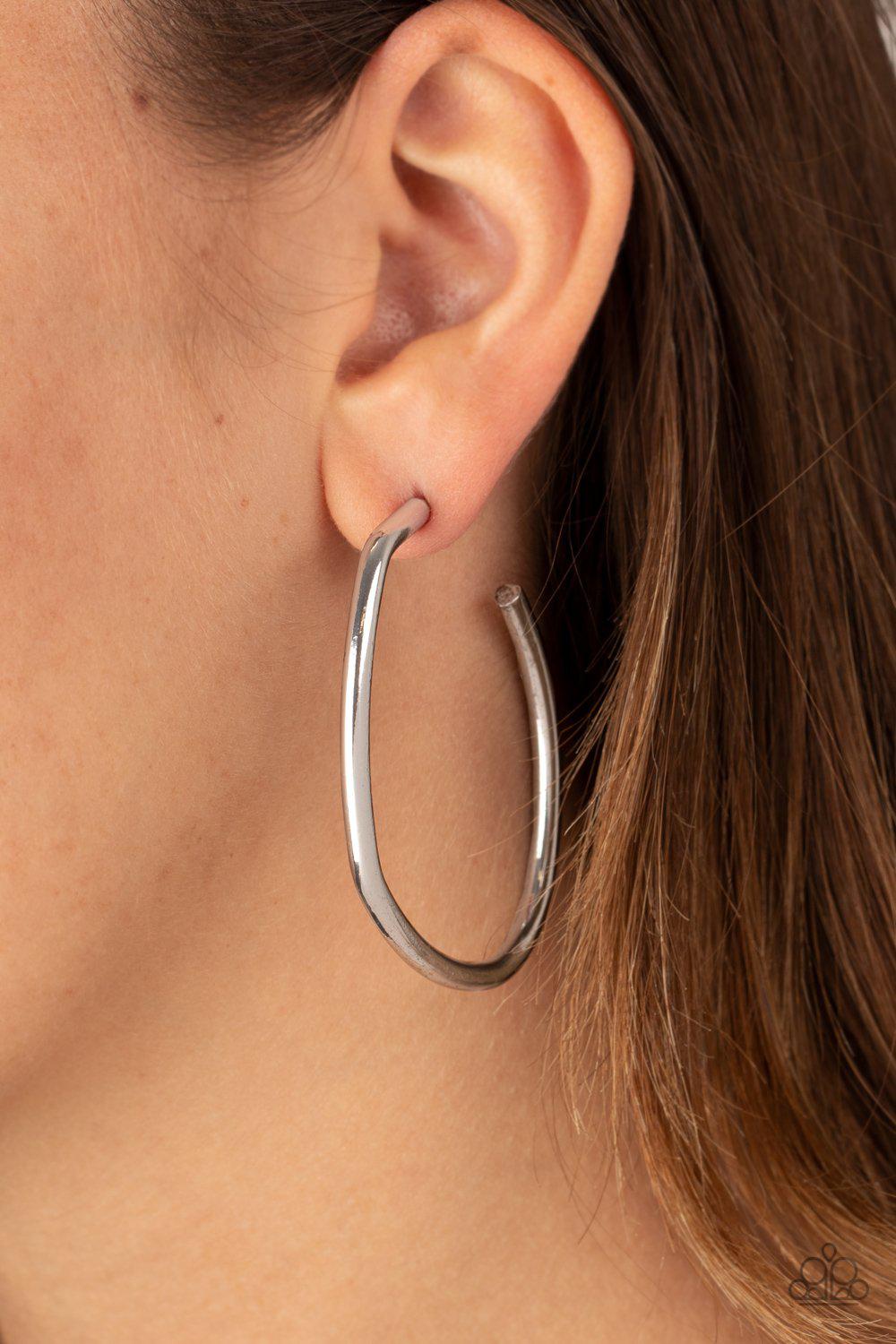 Rough It Up Silver Hoop Earrings - Paparazzi Accessories- lightbox - CarasShop.com - Paparazzi Jewelry by Cara Jewels