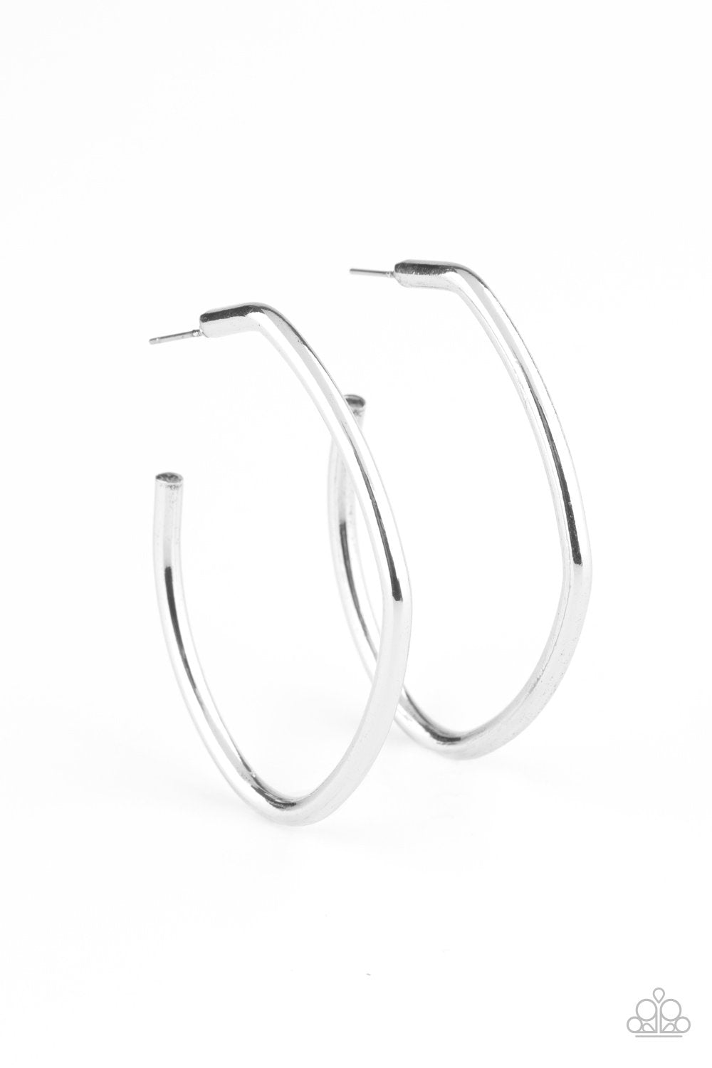 Rough It Up Silver Hoop Earrings - Paparazzi Accessories- on model - CarasShop.com - Paparazzi Jewelry by Cara Jewels
