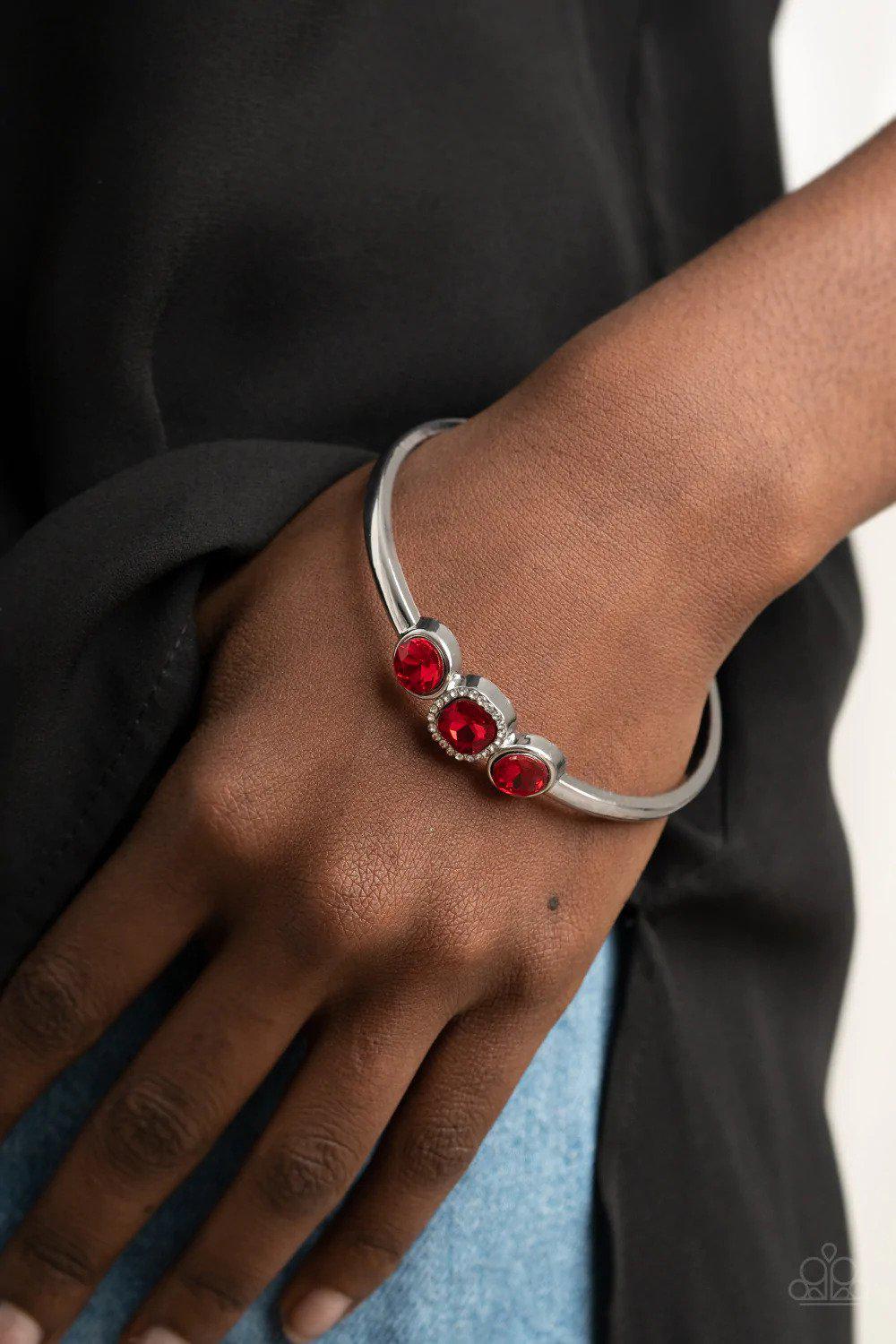 Royal Demands Red Bracelet - Paparazzi Accessories- on model - CarasShop.com - Paparazzi Jewelry by Cara Jewels