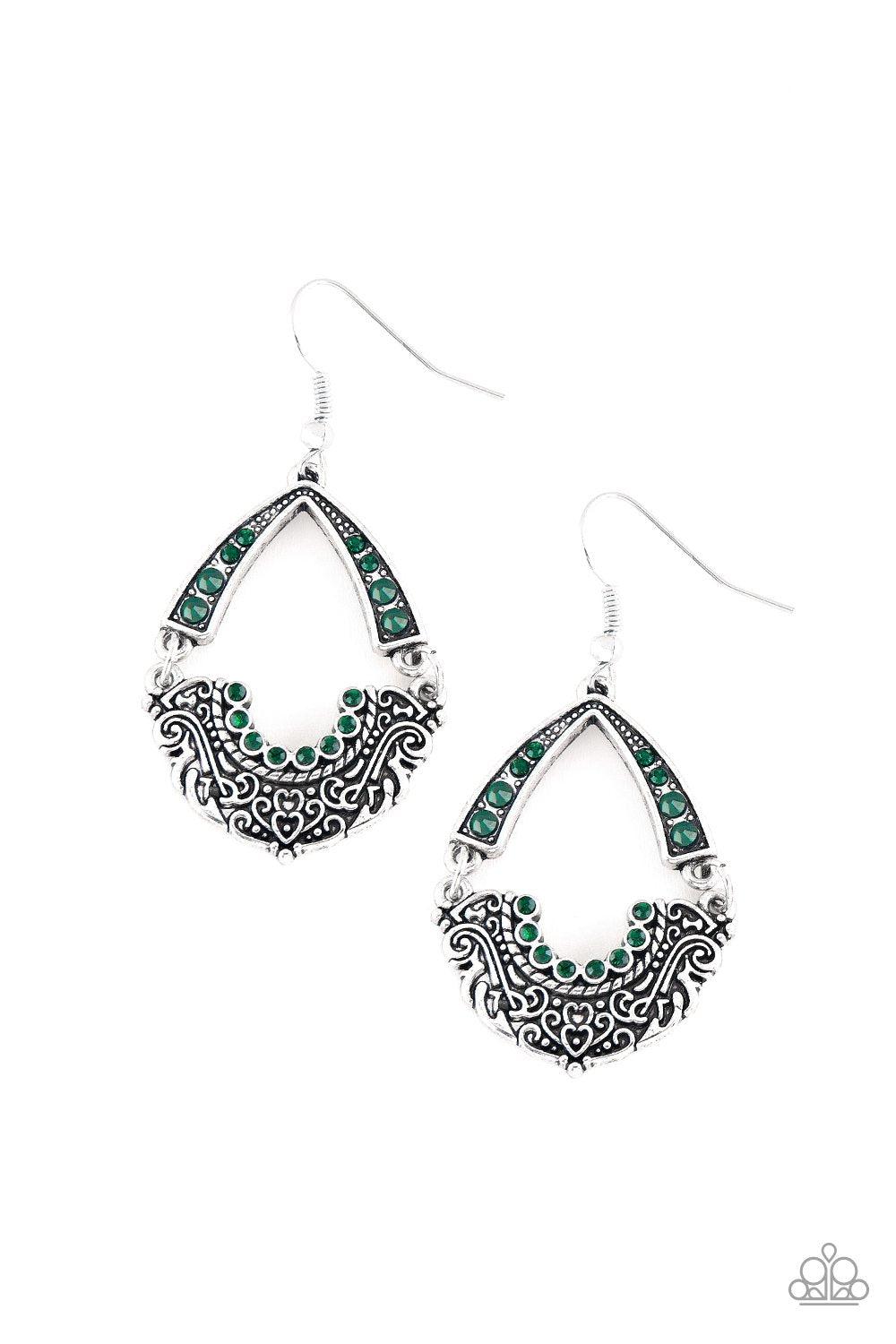 Royal Engagement Green Gem Earrings - Paparazzi Accessories- lightbox - CarasShop.com - Paparazzi Jewelry by Cara Jewels