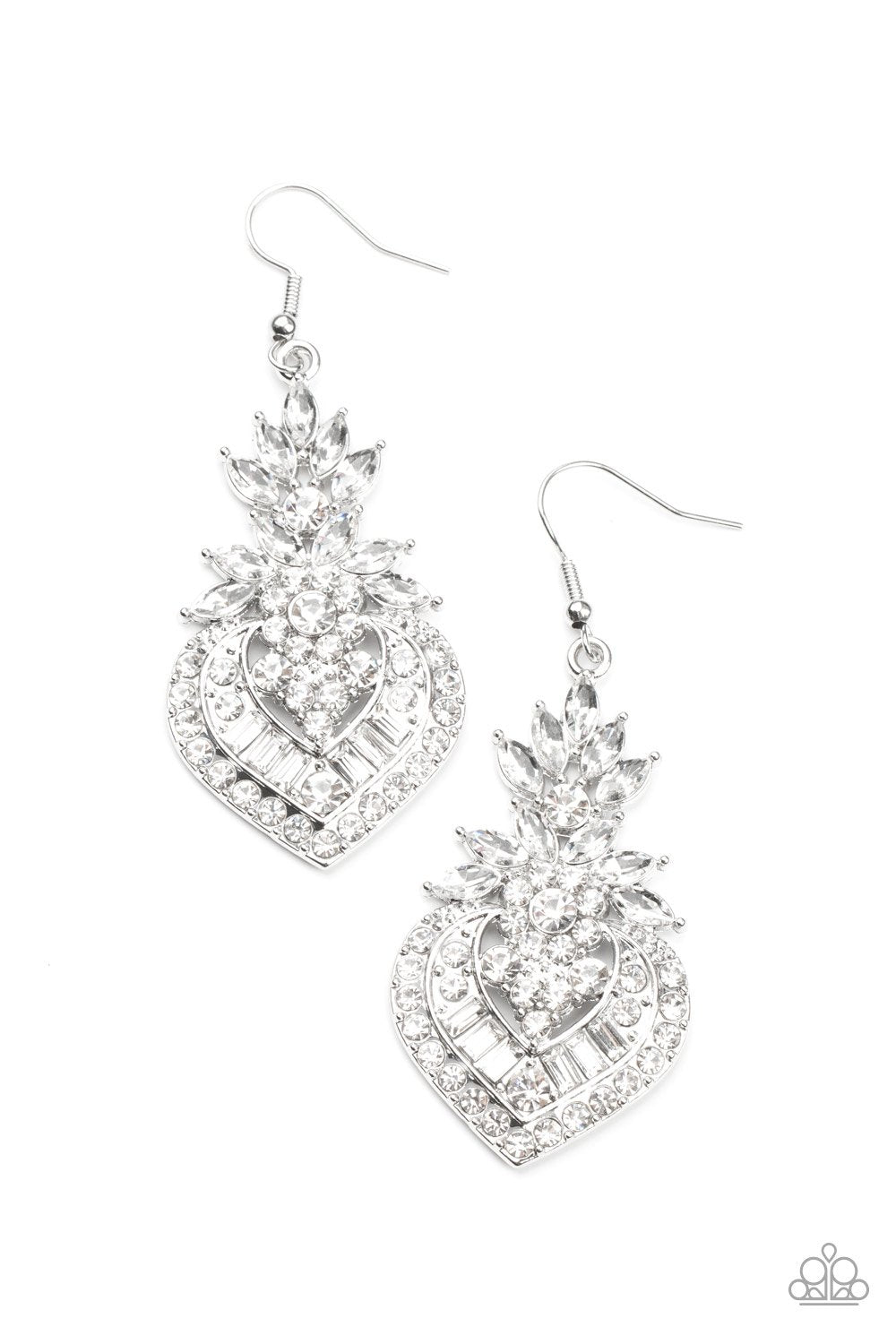 Royal Hustle White Rhinestone Earrings - Paparazzi Accessories- lightbox - CarasShop.com - Paparazzi Jewelry by Cara Jewels