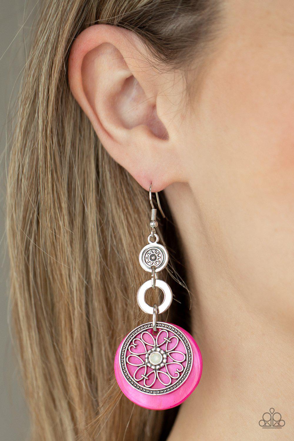 Royal Marina Pink and Silver Earrings - Paparazzi Accessories- lightbox - CarasShop.com - Paparazzi Jewelry by Cara Jewels