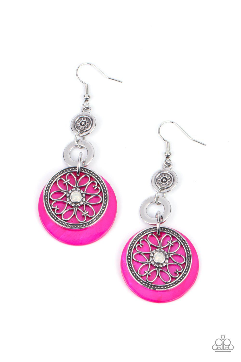 Royal Marina Pink and Silver Earrings - Paparazzi Accessories- on model - CarasShop.com - Paparazzi Jewelry by Cara Jewels