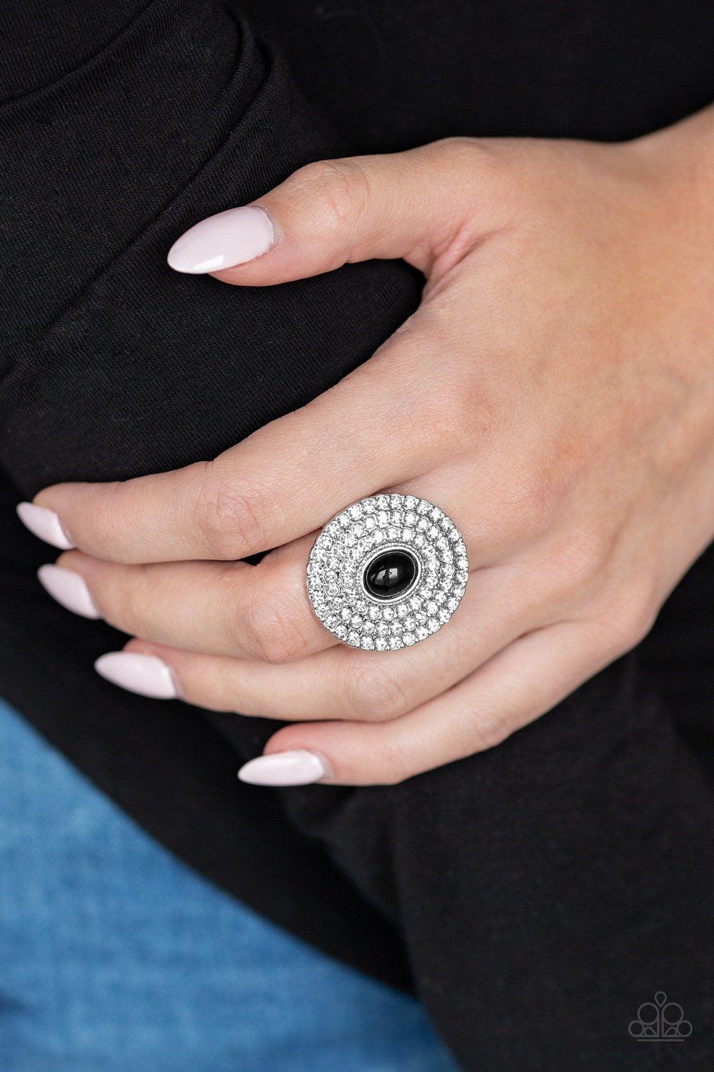 Royal Ranking Black and White Rhinestone Ring - Paparazzi Accessories- lightbox - CarasShop.com - Paparazzi Jewelry by Cara Jewels