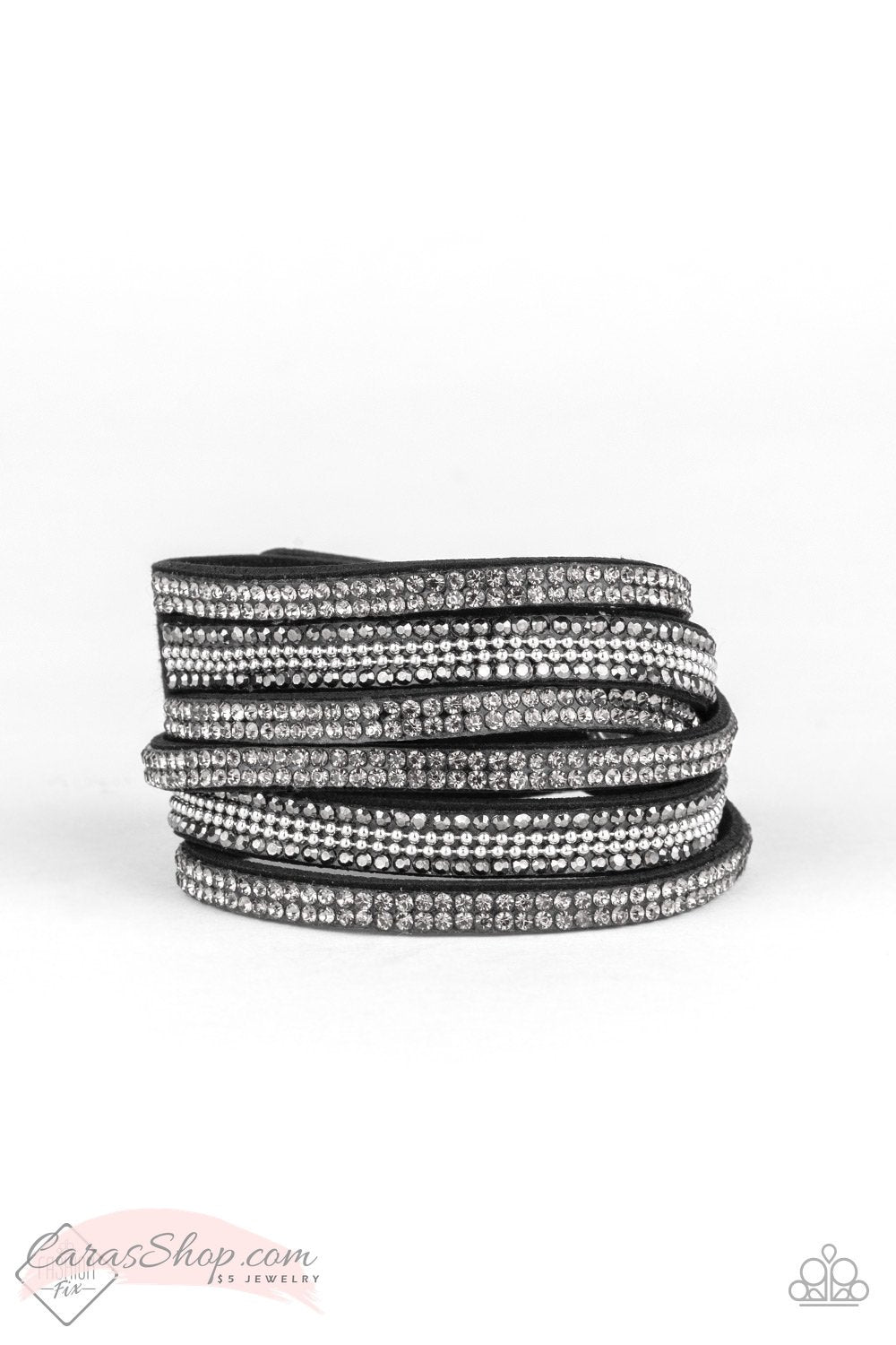 Royal Razzle Black Double Wrap Snap Bracelet - Paparazzi Accessories- on model - CarasShop.com - Paparazzi Jewelry by Cara Jewels