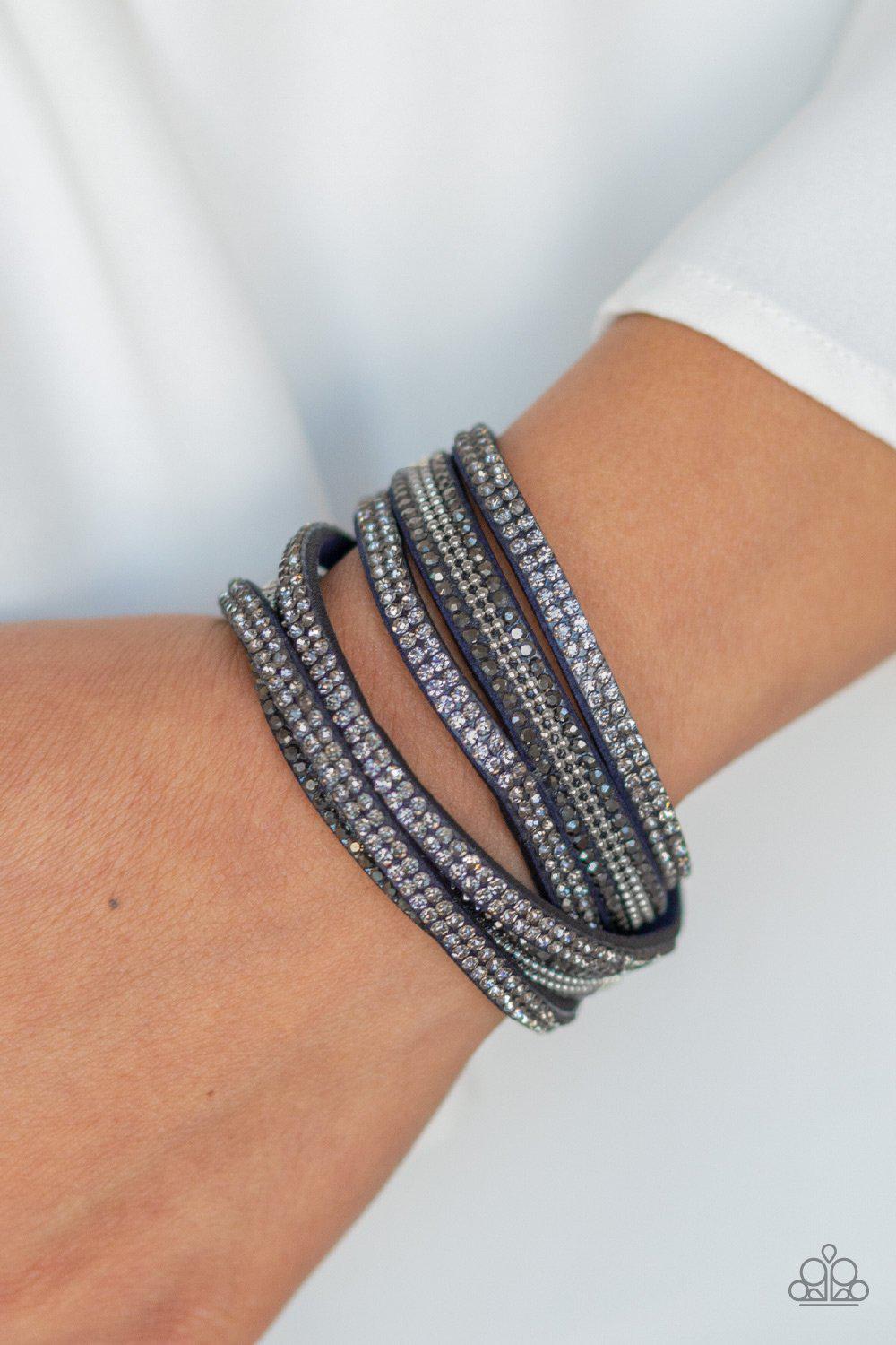 Royal Razzle Blue Double Wrap Snap Bracelet - Paparazzi Accessories- lightbox - CarasShop.com - Paparazzi Jewelry by Cara Jewels