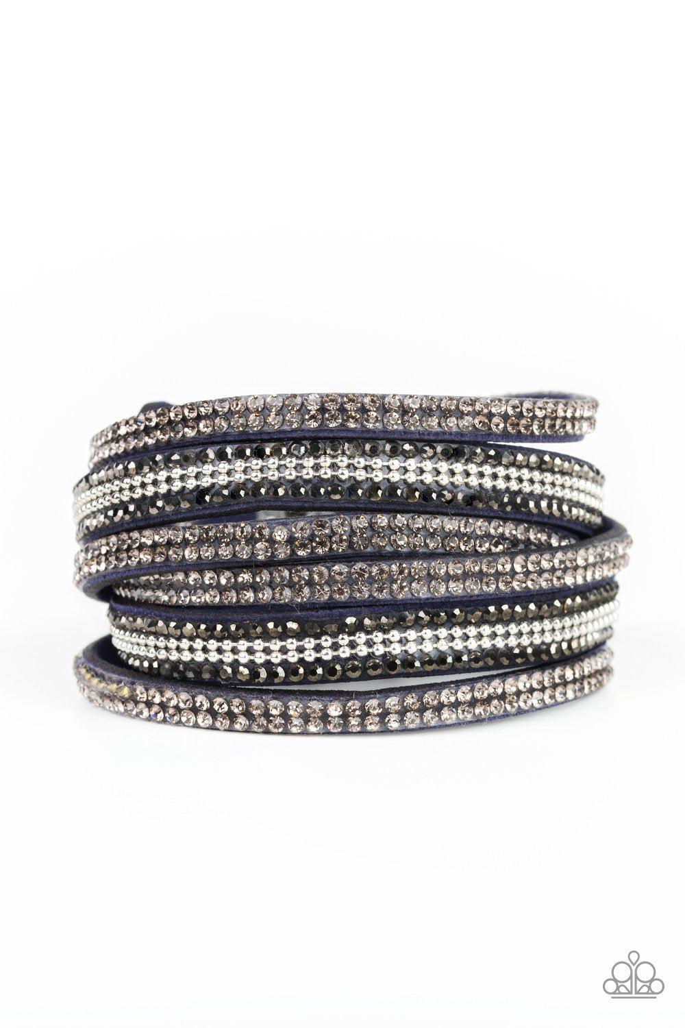 Royal Razzle Blue Double Wrap Snap Bracelet - Paparazzi Accessories- on model - CarasShop.com - Paparazzi Jewelry by Cara Jewels