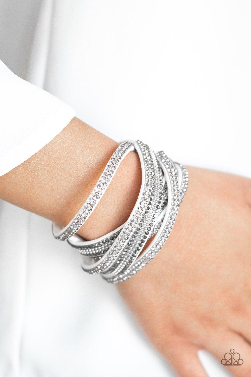 Royal Razzle White Double Wrap Snap Bracelet - Paparazzi Accessories- lightbox - CarasShop.com - Paparazzi Jewelry by Cara Jewels