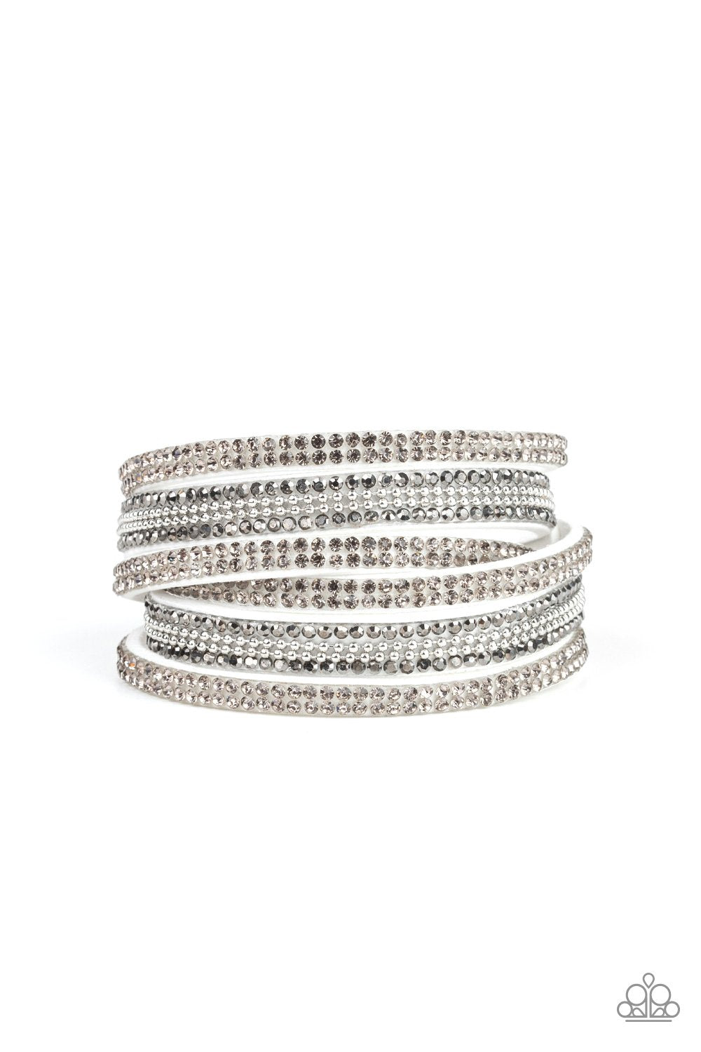 Royal Razzle White Double Wrap Snap Bracelet - Paparazzi Accessories- on model - CarasShop.com - Paparazzi Jewelry by Cara Jewels