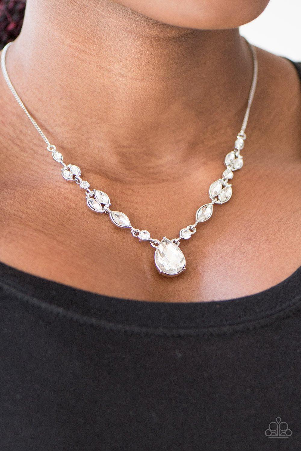Royal Rendezvous White Teardrop Rhinestone Necklace - Paparazzi Accessories- lightbox - CarasShop.com - Paparazzi Jewelry by Cara Jewels