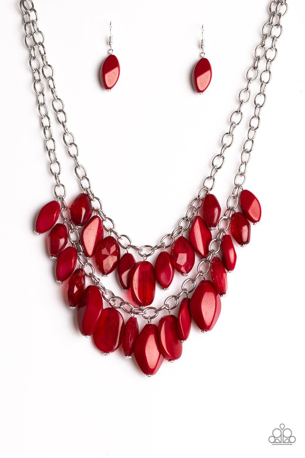 Royal Retreat Red Chunky Bead Necklace - Paparazzi Accessories - free matching earrings -CarasShop.com - Paparazzi Jewelry by Cara Jewels