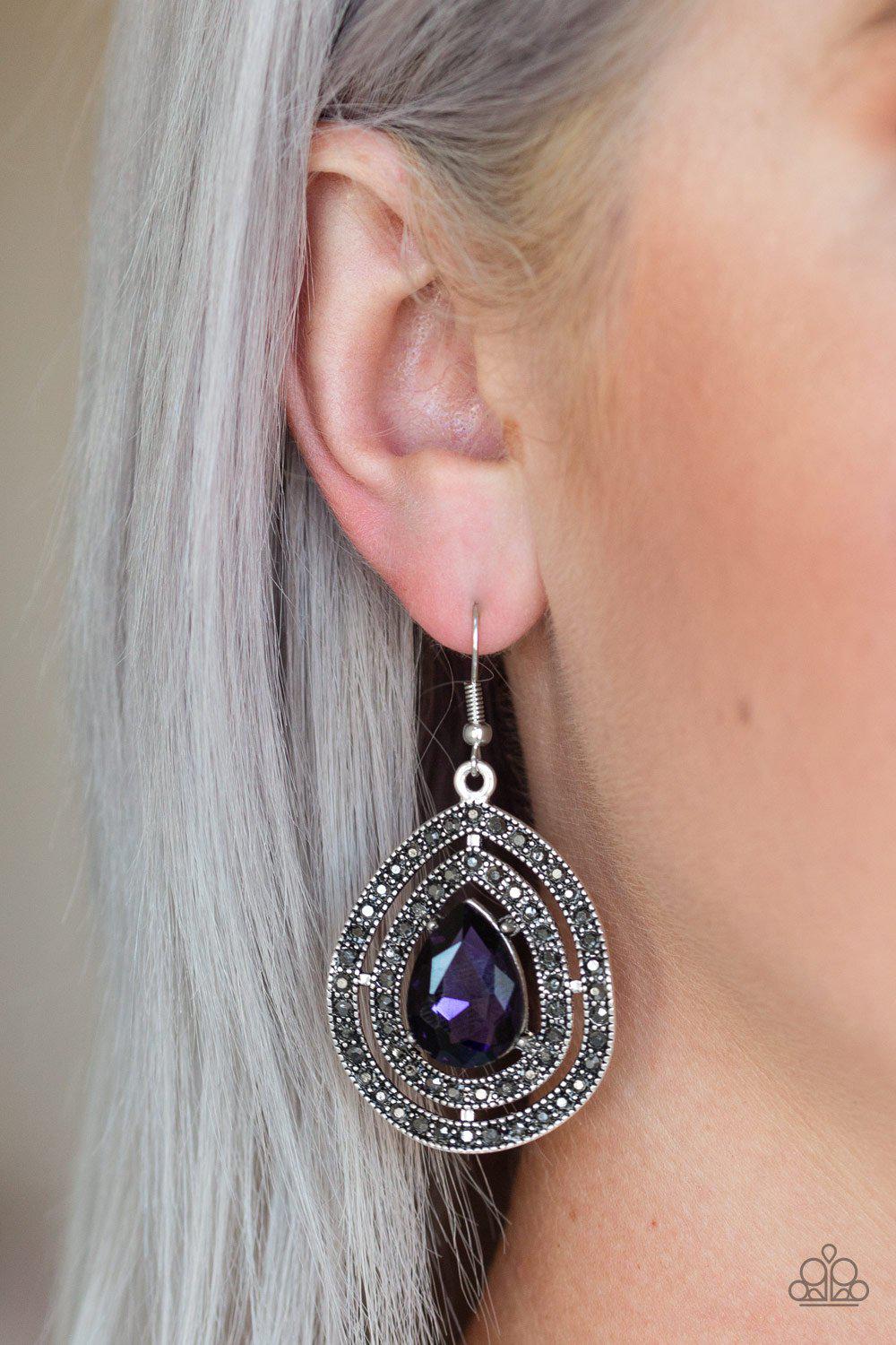 Royal Squad Purple Rhinestone Teardrop Earrings - Paparazzi Accessories- lightbox - CarasShop.com - Paparazzi Jewelry by Cara Jewels