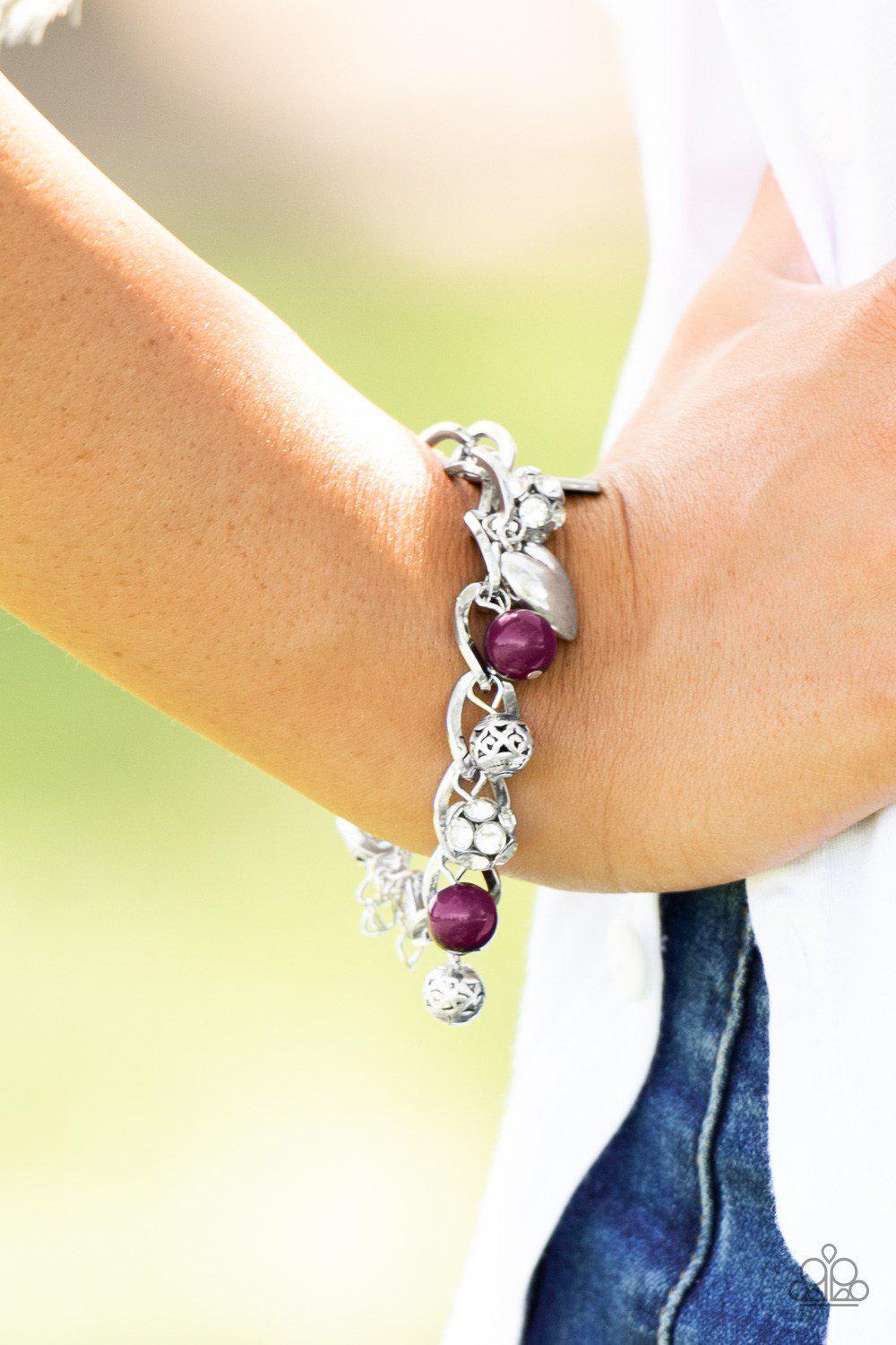Royal Sweetheart Silver and Purple Charm Bracelet - Paparazzi Accessories- lightbox - CarasShop.com - Paparazzi Jewelry by Cara Jewels