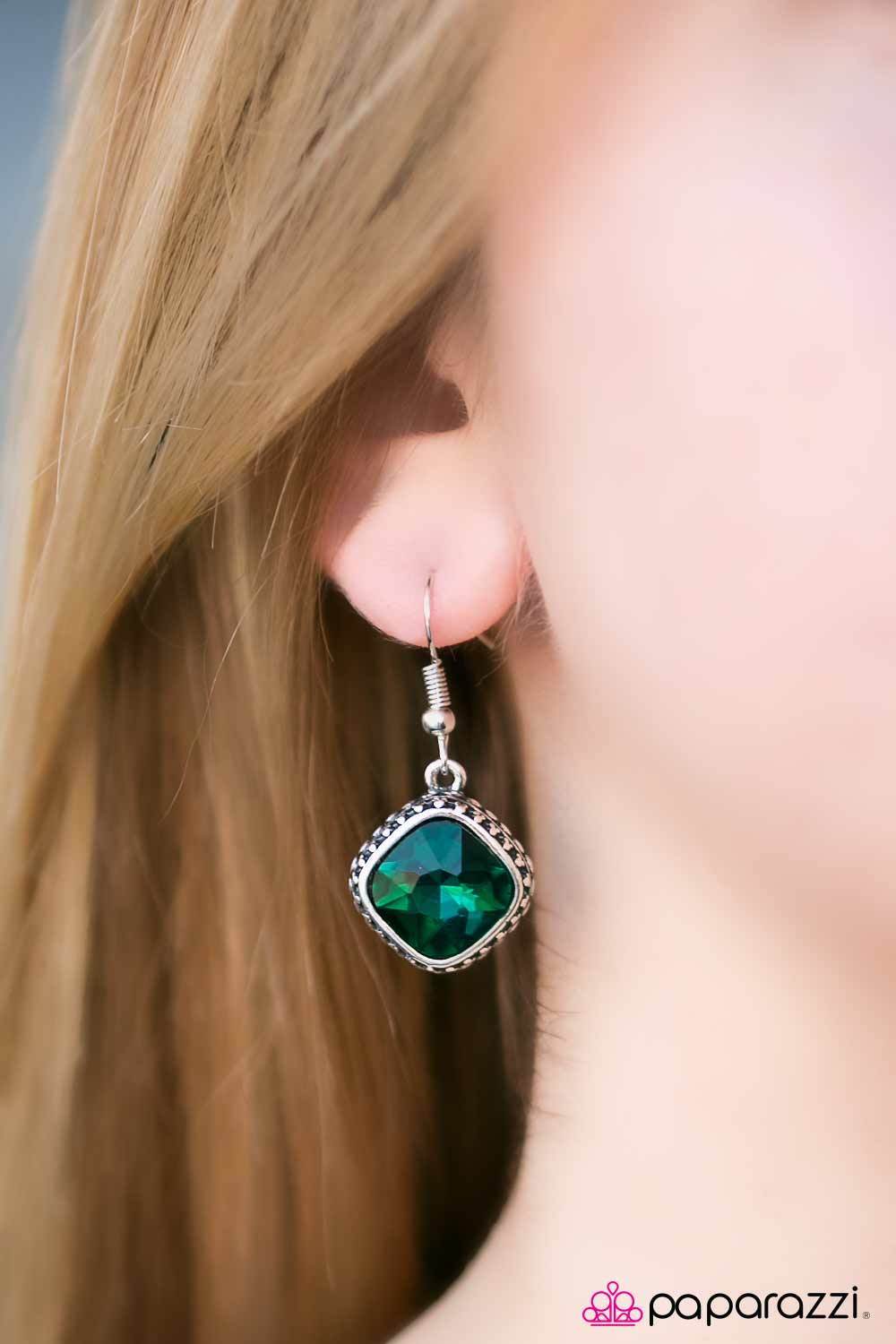 Royal Treasure Emerald Green Gem Earrings - Paparazzi Accessories- lightbox - CarasShop.com - Paparazzi Jewelry by Cara Jewels